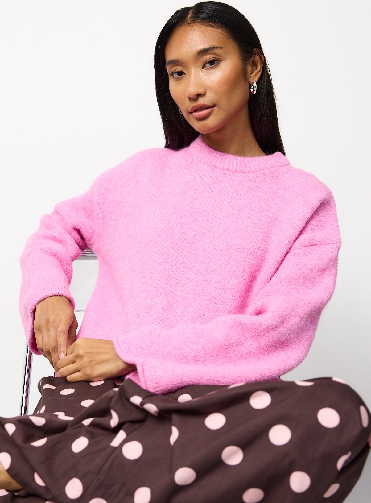 Pale Pink Crew Neck Knitted Jumper XS - Image 1 thumbnail
